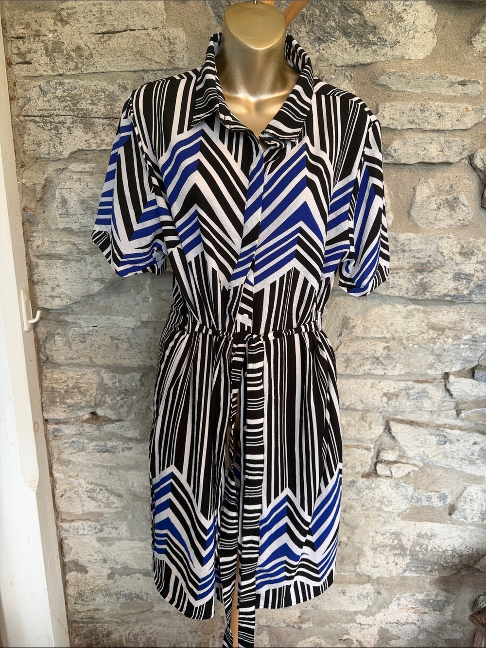Striped Beach Shirt Dress with Tie Waist